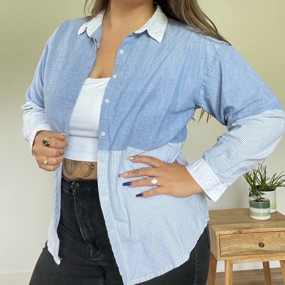Two Tone Pinstripe Jean Button Down